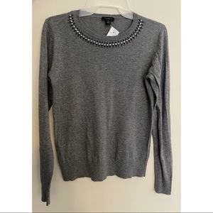 Ann Taylor Grey Sweater With rhinestones XS